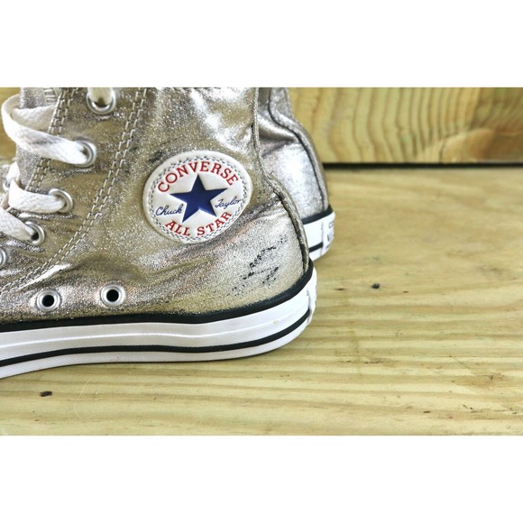 Converse All Stars Chuck Taylor Metallic Silver Youth Sz 2 Sneakers High Tops - Picture 2 of 9